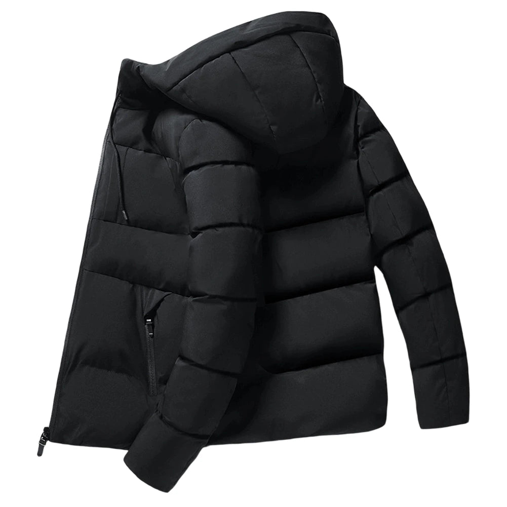 Men\'s Thickened Down Cotton Coat with Hood Long Sleeves and Zipper Warm Outerwear Jacket for Casual and Daily Wear Multi Season