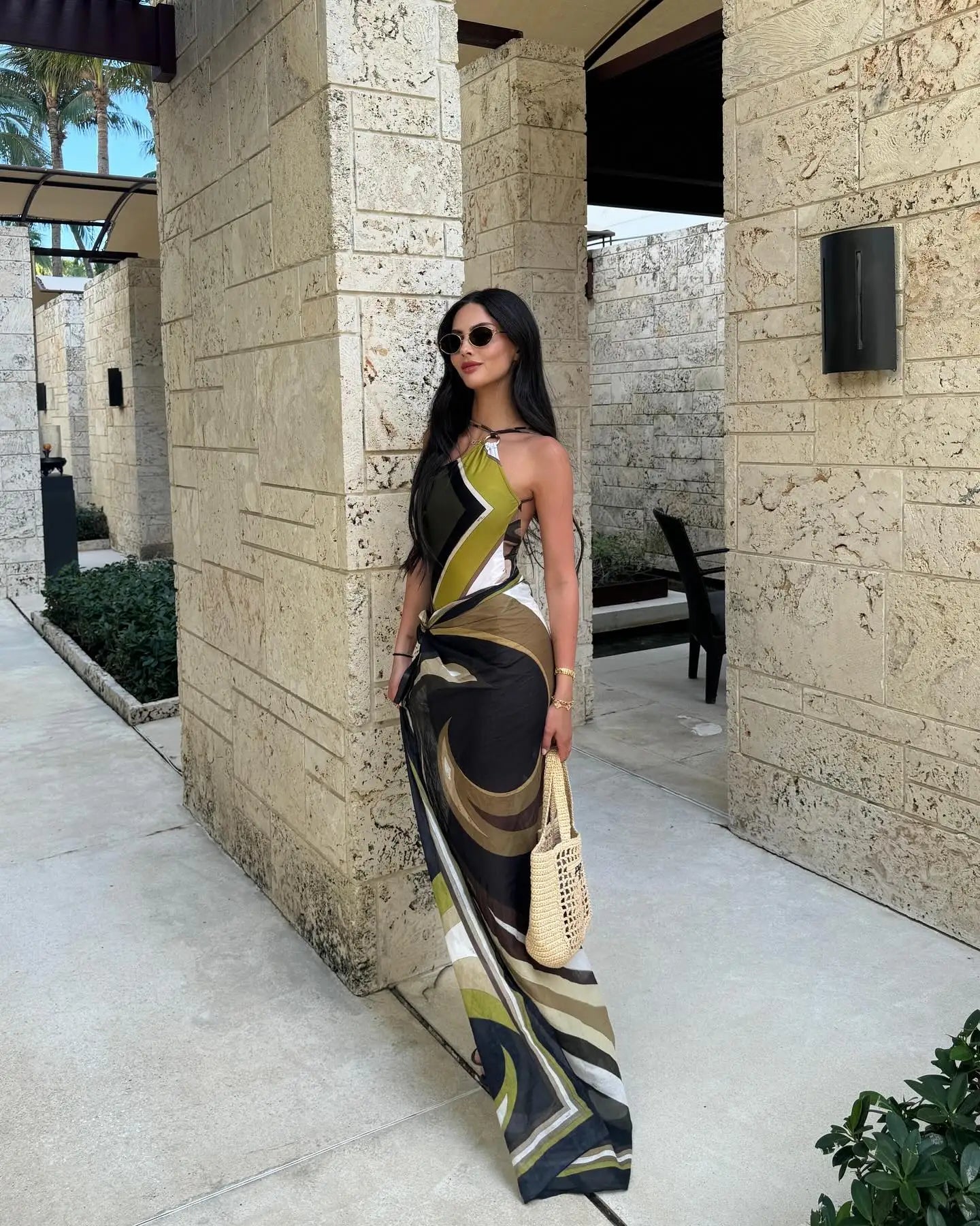 2025 New Luxury Design Women's Hollow Out One-piece Swimsuits And Skirt Geometry Print Sexy Bikini Fashion Beach Bathing Suit