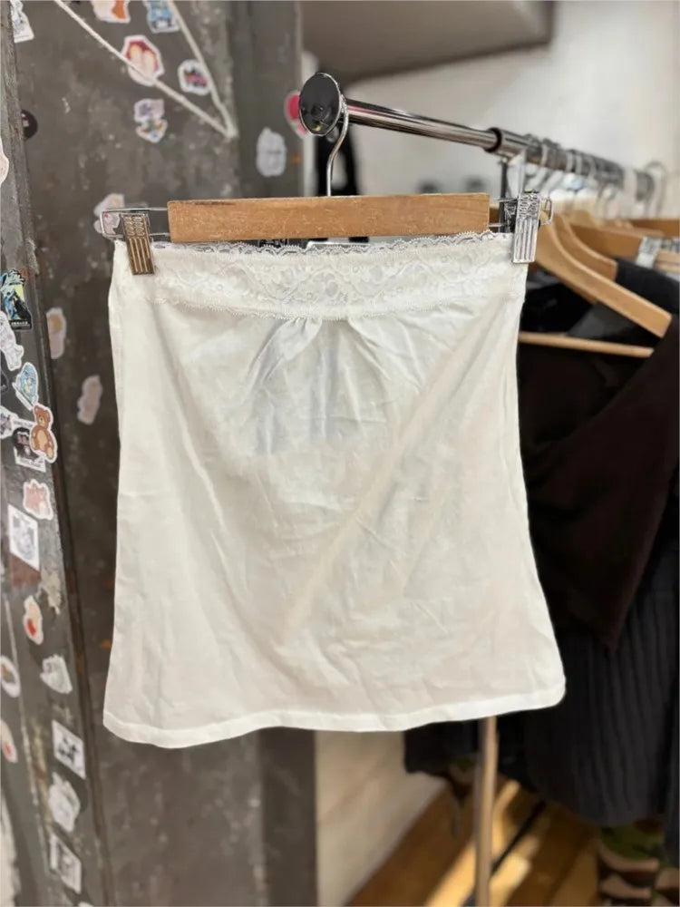 Lace Trim Strapless Tops Women Cotton Soft Slim  White Sexy Sleeveless Camisole Sweet Cute Chic Tank Tops Y2K