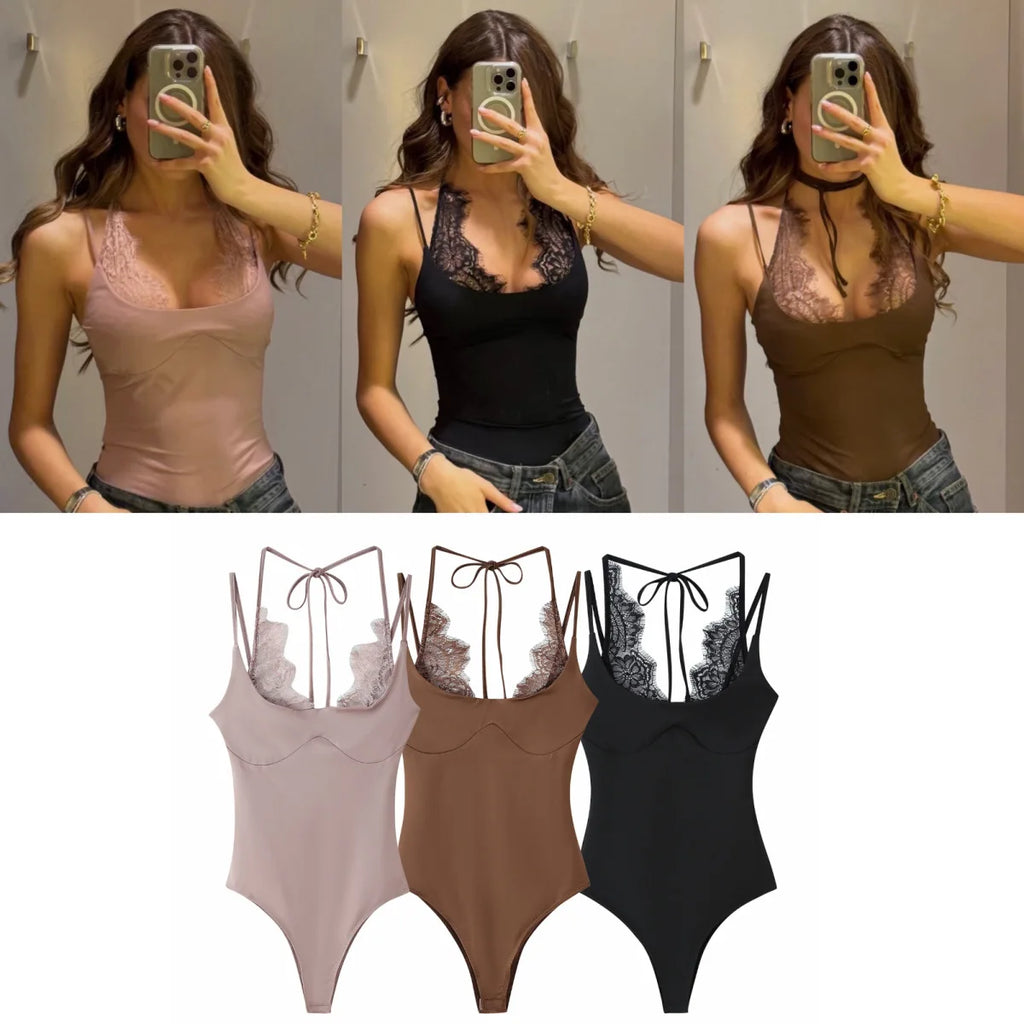 Trendy Party Sexy Women Jumpsuit Patchwork Lace Halter Backless Bodysuit New Fashion 2026 Spring Summer Holiday Jumpsuit