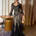 Customized Lace Formal Long Sleeves Evening Dress for Women Pleat Mermaid Long Dresses Elegant Prom Wedding Party Dress