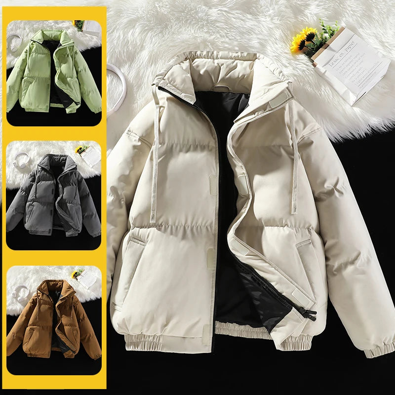 High Quality Men's Down Jacket Casual Fashion Solid Color Outdoor Sports Windproof Warm Stand Collar Coat Men's Cotton Jacket