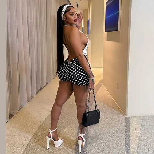2026 Summer Hot Sale Women Sexy Polka Dot Print Bodycon Rompers Female Streetwear 1 Piece Outfit Women's Jumpsuits Playsuits