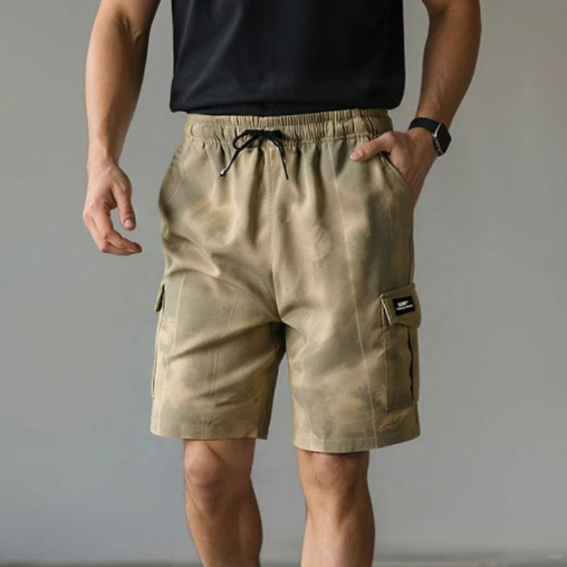 Summer Men's Drawstring Cargo Shorts with Flap Pockets Casual Relaxed Athletic Fitness Training Multi-Pocket Workwear Bottoms