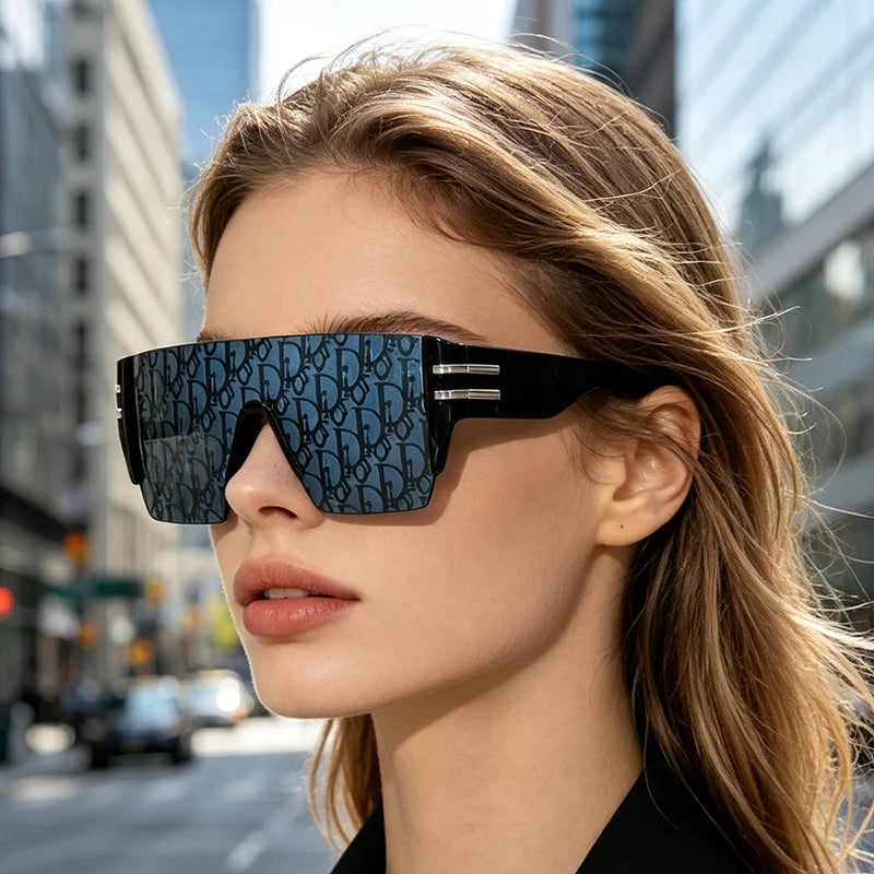 Luxury Shield Sunglasses Men Women Y2K Oversized Rimless One Piece Sun Glasses Letter Print UV400 Sport Oculos de Sol Eyewear