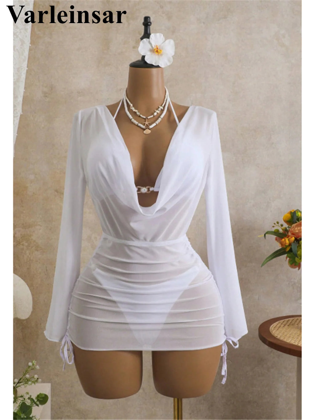 S - XL With Long Sleeve Cover Up Bikini Female Swimsuit Women Swimwear Three-pieces Bikini set Bather Bathing Suit Swim V8005