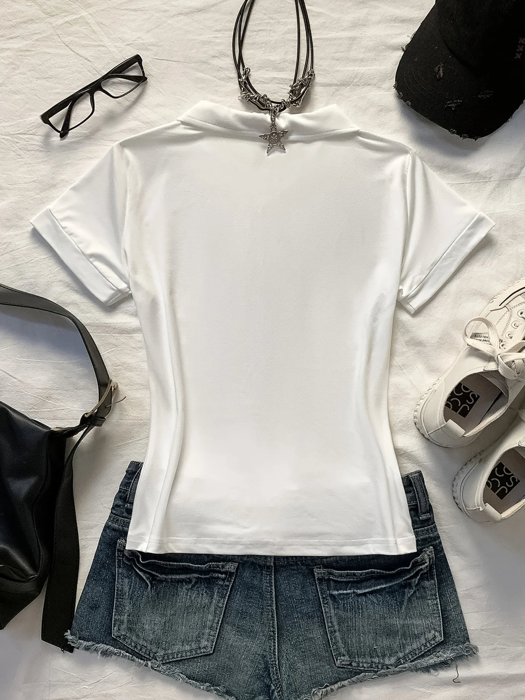 Summer Women  Stallion Print Polo T Shirt Slim Fit Short Sleeve Y2K Casual Streetwear Crop Top