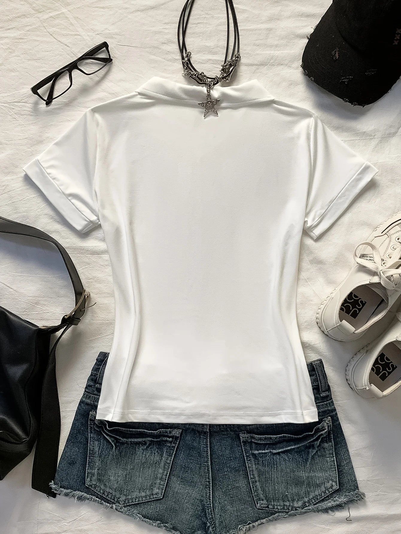 Summer Women  Stallion Print Polo T Shirt Slim Fit Short Sleeve Y2K Casual Streetwear Crop Top