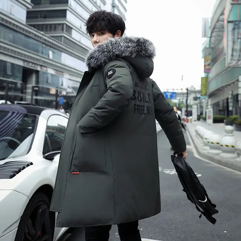 Men Hooded Fur Collar Duck Down Coats New Winter Man Long Puffer Jackets Quality Male Outdoor Casual Thicker Warm Parkas Size 3X