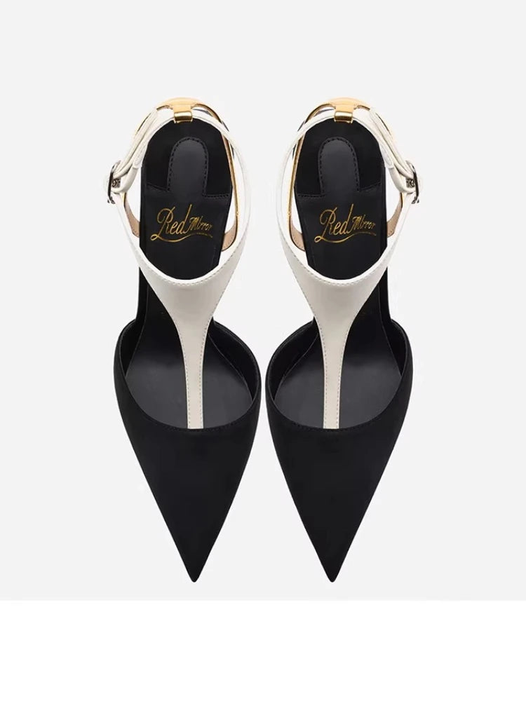 2025 new pointed, slim and high-heeled shoes for slimming, shallow mouthed socialite, with a back buckle strap and sandals