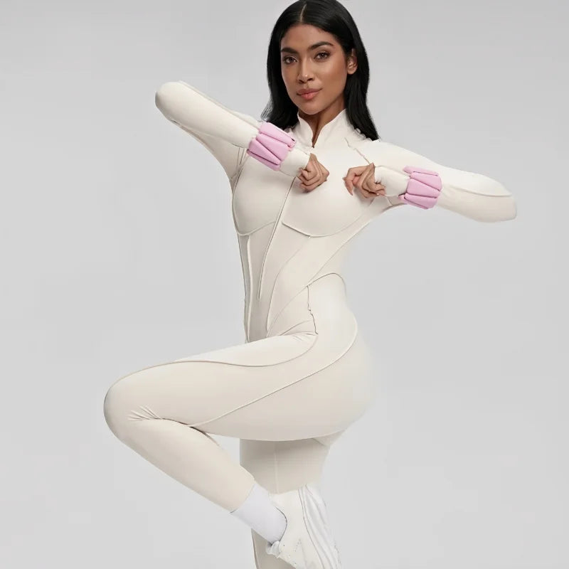 Nude Feel Yoga Sporty Jumpsuit Woman Outer Wear Tight Breathable Fitness Bodysuit Long Sleeve Zipper Sports Sportswear Woman Gym