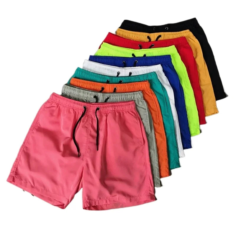 2026 Summer Candy Color Casual Five Point Shorts for Men,Watermelon Red/fluorescent Green Multi-color Men's Beach Leisure Shorts