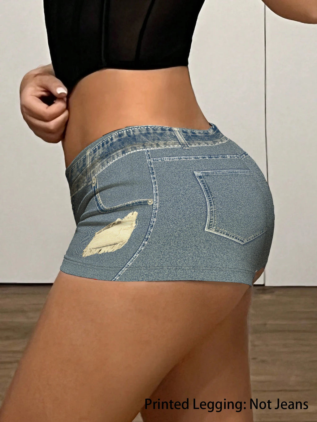 Retro Washed Ripped Mini Shorts Plus Size, Low Waist Faux Denim Hot Pants, Chic Streetwear Summer Shorts