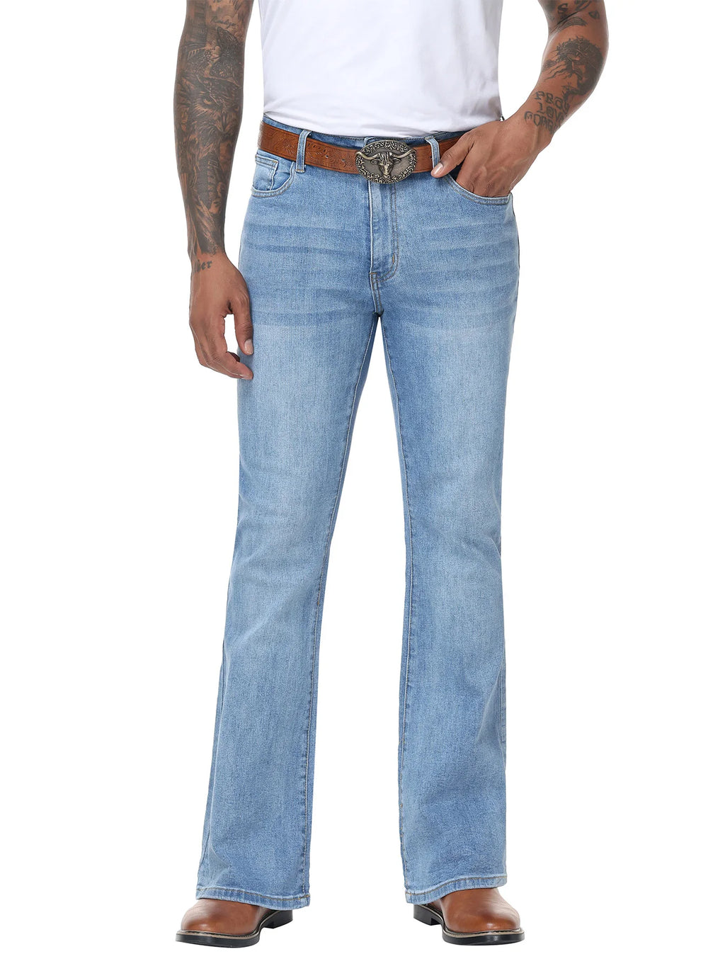 Men's Vintage Jeans Bell Bottom Pants Retro 70s Slight Stretch Fit for Disco Party Flare Leg
