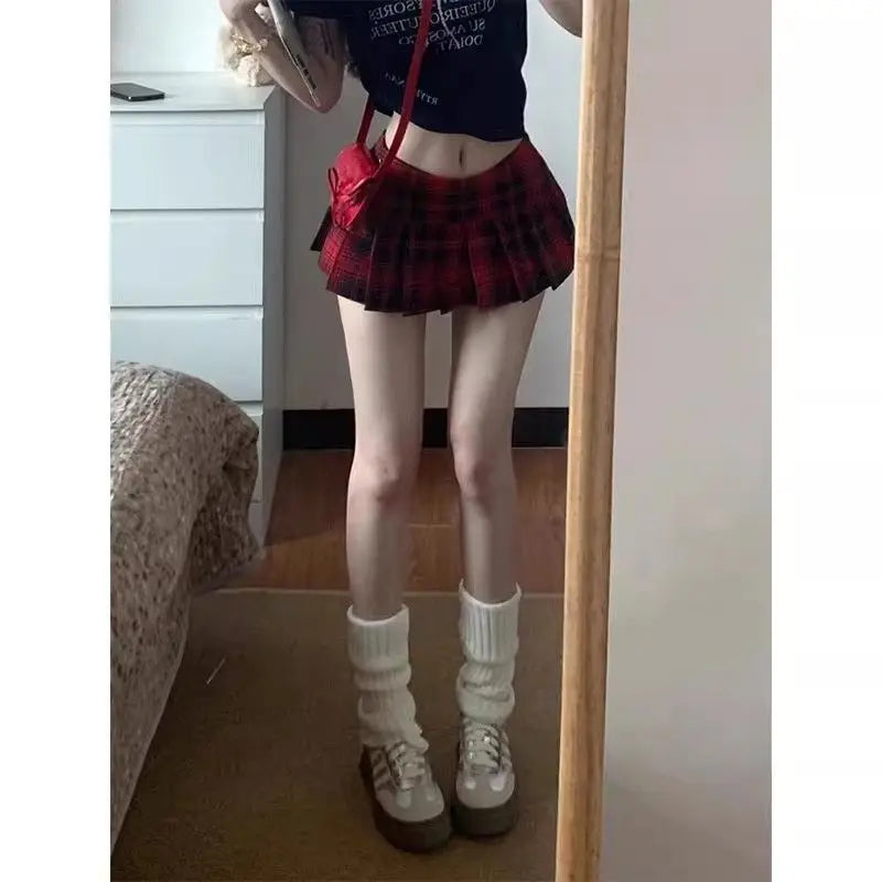 Harajuku Summer High Street Popular Sexy Low Waist Skirts Y2k Aesthetic Punk Plaid Pleated Jupe Preppy Style A-line Girl Skirt