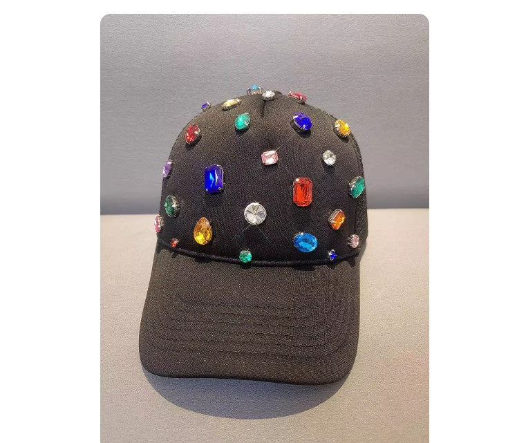 Spring/Summer New Arrival Women's Korean Style Fashion Colorful Rhinestone Baseball Cap Breathable Openwork Baseball Cap Sun Protection Wide-Brim Hat