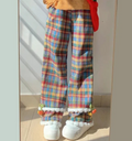 Colorful checkered pumpkin-shaped casual pants